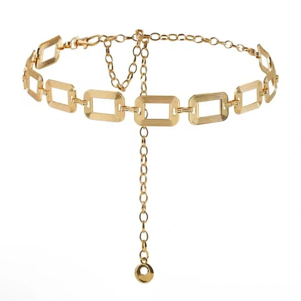 cute chain hollow simple square belt buckle chain belt for dress 42”